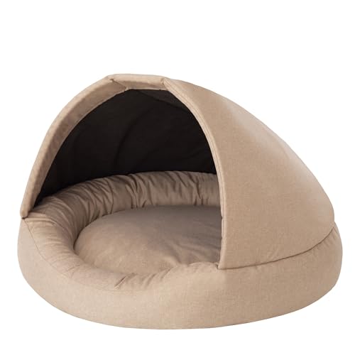 PillowPrim 2 in 1 Hundebett und Hundehaus, Stoffhaus, Katzenhöhle, Hundehütte, Hundekorb, Hundeliege, Schlafplätze, Möbel für Tiere, Beige, XL: 100x100x62 cm von PillowPrim