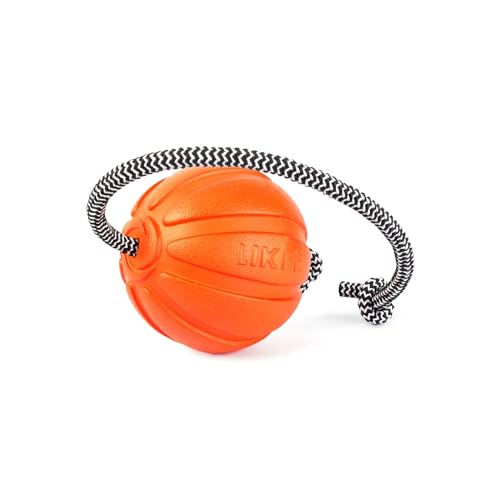 PillowPrim Ball mit Schnur für mittel Hunde, Schwimmt, Bindung zwischen Hund und Mensch, Harmolos, Hundespielzug, Hundetraining, Ø 7 cm, Orange von PillowPrim