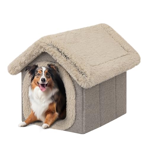 PillowPrim Haustierhütte Hundehaus Höhle Hundehütte Katzenhütte Hundehöhle Katzenhaus Hundekissen Katzenkissen Flauschiges Haus, Cappucino, 32x38x32 cm von PillowPrim