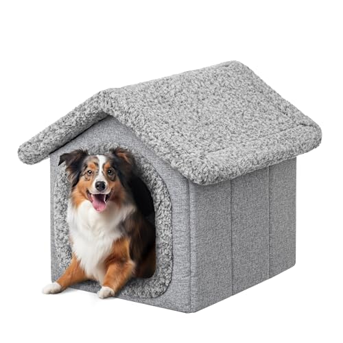 PillowPrim Haustierhütte Hundehaus Höhle Hundehütte Katzenhütte Hundehöhle Katzenhaus Hundekissen Katzenkissen Flauschiges Haus, Grau, 38x44x45 cm von PillowPrim