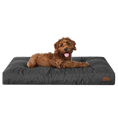 PillowPrim Hundebett, rechteckige Form, Haustiermatratze, Katzenbett, Hundekissen, Korb, Hundesofa, Liegeplatz, Gesteppt, Kissen, für mittelgroße Hunde, Schwarz von PillowPrim