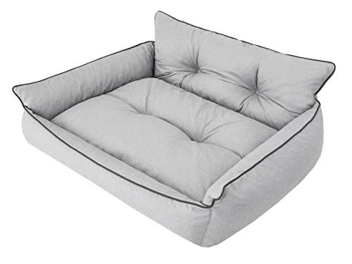 PillowPrim Hundebett Haustierbett Liegen Hundekissen Gesteppt Bett Hundeliege Hundematratze Sofa Tierbett Hundesofa Matratze, XXXL - 132 x 106 cm, Asche Ökoleinen von PillowPrim