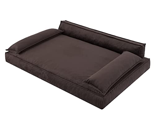 PillowPrim Hundebett Hundesofa Hundekissen Hundekorb Hundecouch Tierbett Haustierbett Korb Couch Sofa Bett, leichte Reinigung (Größe XXL: 120x77 cm, Braun) von PillowPrim