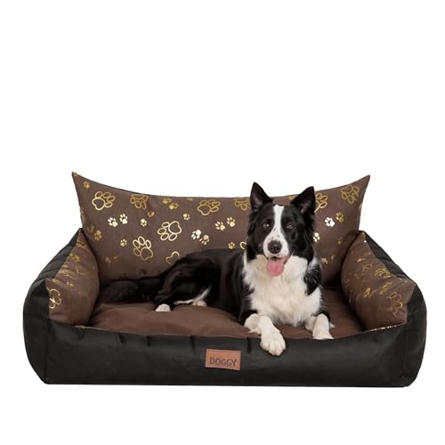 PillowPrim Hundebett - Möbel für Tiere, Katzenbett - Hundekorb für kleine mittelgroße & große Hunde - Hundekissen – Hundesofa – Hundeliege – Schlafplätze - 107x80 cm - Braun mit Pfoten von PillowPrim