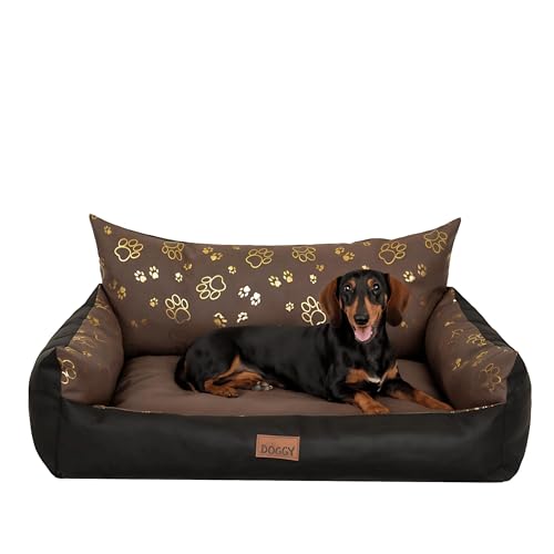 PillowPrim Hundebett - Möbel für Tiere, Katzenbett - Hundekorb für kleine mittelgroße & große Hunde - Hundekissen – Hundesofa – Hundeliege – Schlafplätze - 63x48 cm - Braun mit Pfoten von PillowPrim