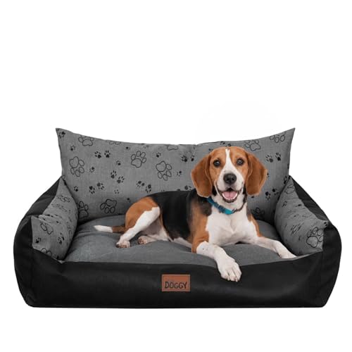PillowPrim Hundebett - Möbel für Tiere, Katzenbett - Hundekorb für kleine mittelgroße & große Hunde - Hundekissen – Hundesofa – Hundeliege – Schlafplätze - 80x61 cm - Graphit mit Pfoten von PillowPrim