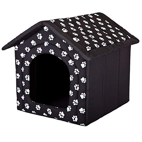 PillowPrim Hundehütte Hundehöhle Hundebett Hundehaus Katzenhöhle Tierbett XL - 60x55 cm schwarz mit Pfoten von PillowPrim