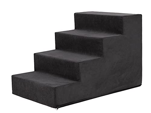Tiertreppen Einganghilfe Kleinere Hunde Stufen Rampe Katzentreppe 4 Stufen Groß Schwarz Höhe 40 cm von PillowPrim