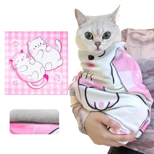 Pilviset Katzenwickel zum Schneiden von Nägeln, Katzenfesseln zum Nagelschneiden, Katzen-Wickeltuch für ausgewachsene Katzen, Burrito-Wickel kann zum Schneiden von Katzennägeln angewendet werden, Rosa von Pilviset