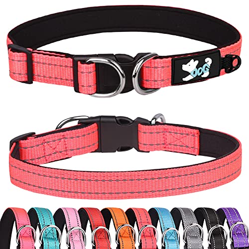 Pimaodog Gepolstertes Hundehalsband, reflektierend, Hundehalsbänder für kleine, mittelgroße und große Hunde, bequem, weiches Neopren, verstellbar, Basic Hundehalsbänder (S, Hot Pink) von Pimaodog