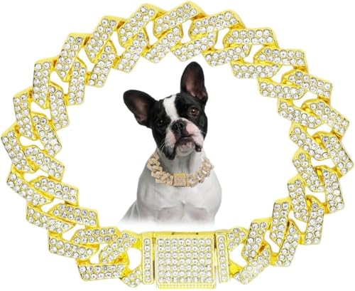 Pimaodog Halsband für kleine Hunde, Diamant-Halskette, Strass, Glitzer, Metall, kubanisches Glieder-Hundehalsband, Kristallhalsband, Schmuck für Hunde und Katzen, Gold, 40,6 cm Pimaodog Halsband für kleine Hunde, Diamant-Halskette, Strass, Glitzer, Metall, kubanisches Glieder-Hundehalsband, Kristallhalsband, Schmuck für Hunde und Katzen, Gold, 40,6 cm von Pimaodog