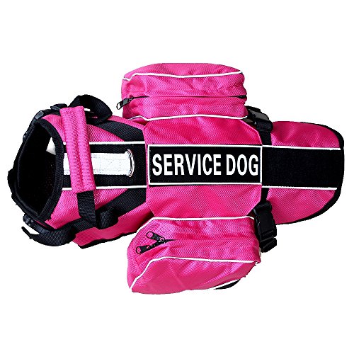 Pimaodog Hunde Satteltasche Rucksack, Rucksack Hundegeschirr, Camping & Reise Weste Geschirr, für mittelgroße & große Hunde (Hot Pink, M Girth 20-24 Zoll) von Pimaodog
