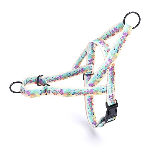 Pimaodog Hundegeschirr ohne Ziehen, Blumenmuster für Damen, Sicherheits-Nylon-Trainingshalsband für kleine, mittelgroße und große Hunde (M, Ozean) von Pimaodog