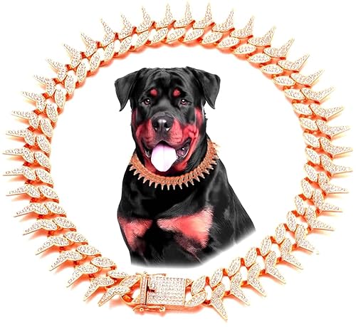 Pimaodog Hundehalsband, seitliche Stachelhalskette, glitzernde Diamanten, kubanische Glieder-Hundehalsband, Glitzer, Strass, Welpenhalsband für kleine, mittelgroße und große Haustiere, Roségold, 45,7 Pimaodog Hundehalsband, seitliche Stachelhalskette, glitzernde Diamanten, kubanische Glieder-Hundehalsband, Glitzer, Strass, Welpenhalsband für kleine, mittelgroße und große Haustiere, Roségold, 45,7 von Pimaodog