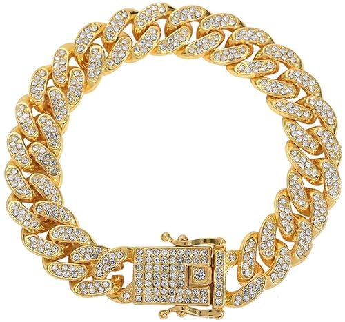 Pimaodog Hundehalsband mit Glitzer-Strasssteinen und glitzernden Diamanten, Metallhalskette, kubanische Glieder-Katzenhalsbänder für kleine, mittelgroße und große Haustiere, Hunde, Welpen (Gold, 61 cm Pimaodog Hundehalsband mit Glitzer-Strasssteinen und glitzernden Diamanten, Metallhalskette, kubanische Glieder-Katzenhalsbänder für kleine, mittelgroße und große Haustiere, Hunde, Welpen (Gold, 61 cm von Pimaodog