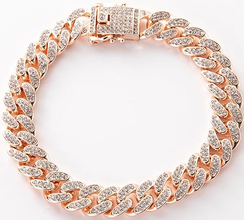 Pimaodog Hundehalsband mit Glitzer-Strasssteinen und glitzernden Diamanten, Metallhalskette, kubanische Glieder-Katzenhalsbänder für kleine, mittelgroße und große Haustiere, Hunde, Welpen (Roségold Pimaodog Hundehalsband mit Glitzer-Strasssteinen und glitzernden Diamanten, Metallhalskette, kubanische Glieder-Katzenhalsbänder für kleine, mittelgroße und große Haustiere, Hunde, Welpen (Roségold von Pimaodog