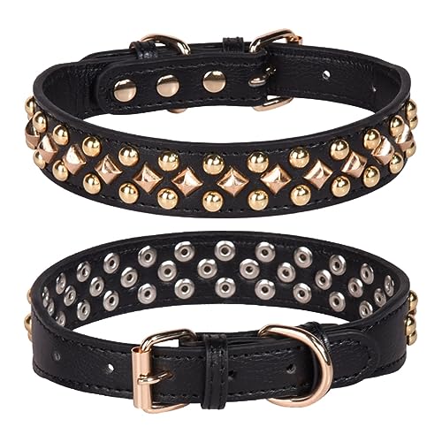 Pimaodog Hundehalsband mit Nieten, verstellbares weiches Leder Welpenhalsband für kleine mittelgroße Hunde, Bulldogge, Pitbull, Mastiff, Pudel, Boxer (XS, Schwarz3) von Pimaodog