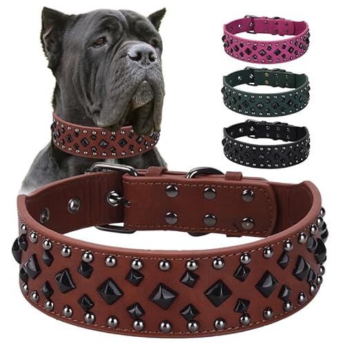 Pimaodog Hundehalsband mit Stacheln, PU-Leder, langlebig, Nieten, dekorativ, groß, für Rottweiler, Bulldogge, American Bully (Braun1, S (43,9–52,1 cm) von Pimaodog