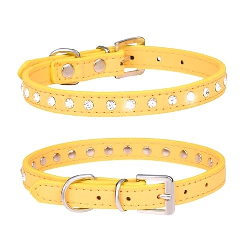 Pimaodog Hundehalsband mit Strass, Wildleder, Kristall, Diamanten, bunt, glitzernd, für Mädchen, Welpen, Katzen, Größe XS, kleine Haustiere (M, Gelb) von Pimaodog