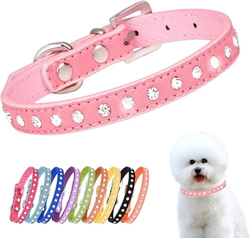 Pimaodog Hundehalsband mit Strass, Wildleder, Kristall, Diamanten, bunt, glitzernd, für Mädchen, Welpen, Katzen, Größe XS, kleine Haustiere (S, Rosa) von Pimaodog