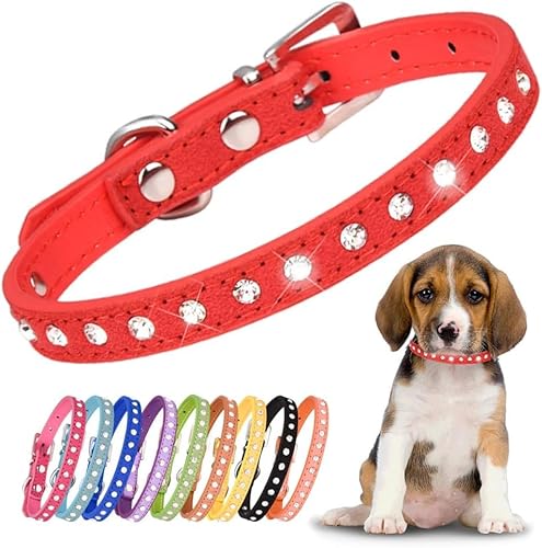 Pimaodog Hundehalsband mit Strasssteinen, Wildleder, Kristall, bunt, glitzernd, für Mädchen, Welpen, Katzen, Größe XS, kleine Haustiere (S, Rot) von Pimaodog