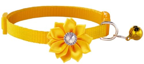 Pimaodog Katzenhalsband mit Glöckchen, Blumendekoration, XS, niedlich, ausgefallenes Welpenhalsband mit Glöckchen, für XXS, XS, kleines Kätzchen, Haustier, Hündinnen, Halsumfang 17,8 - 30,5 cm, Gelb, Pimaodog Katzenhalsband mit Glöckchen, Blumendekoration, XS, niedlich, ausgefallenes Welpenhalsband mit Glöckchen, für XXS, XS, kleines Kätzchen, Haustier, Hündinnen, Halsumfang 17,8 - 30,5 cm, Gelb, von Pimaodog