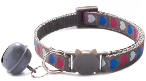 Pimaodog Katzenhalsband mit Glöckchen, Liebesmuster, XS, niedlich, ausgefallenes Welpenhalsband mit Glöckchen, für XXS, XS, kleines Kätzchen, Hündinnen, Halsumfang 17,8–30,5 cm (Grau, Halsumfang Pimaodog Katzenhalsband mit Glöckchen, Liebesmuster, XS, niedlich, ausgefallenes Welpenhalsband mit Glöckchen, für XXS, XS, kleines Kätzchen, Hündinnen, Halsumfang 17,8–30,5 cm (Grau, Halsumfang von Pimaodog