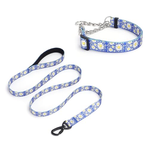 Pimaodog Martingale Hundehalsband, 1,5 m lange Hundeleine, gepolstert, Schlupfhalsband und Leine, Set mit Gänseblümchen-Blumen-Design, Edelstahlkette, modifiziertes Cinch-Halsband (Dunkelblau, Größe M Pimaodog Martingale Hundehalsband, 1,5 m lange Hundeleine, gepolstert, Schlupfhalsband und Leine, Set mit Gänseblümchen-Blumen-Design, Edelstahlkette, modifiziertes Cinch-Halsband (Dunkelblau, Größe M von Pimaodog