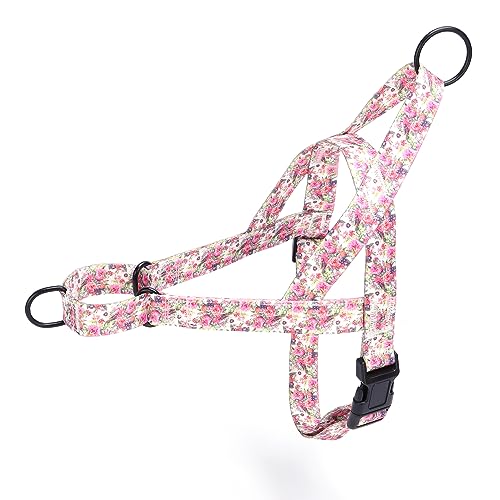 Pimaodog No Pull Hundegeschirr für einfachen Spaziergang, Blumenmuster weibliche Sicherheit Nylon Trainingshalsband für kleine, mittelgroße und große Hunde (S, Pfingstrose) von Pimaodog