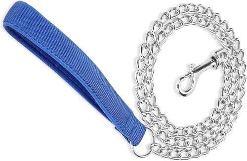 Pimaodog Robuste Hundeleine aus Metall, kaufest, mit weich gepolstertem Griff, für große und mittelgroße Haustiere, Blau, Größe M (1,2 m x 2,5 mm) von Pimaodog