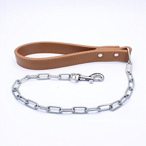 Pimaodog Robuste Hundeleine mit Metallkette, 71,1 cm Länge, Trainingsleine mit PU-Ledergriff für große und mittelgroße Hunde, Braun Pimaodog Robuste Hundeleine mit Metallkette, 71,1 cm Länge, Trainingsleine mit PU-Ledergriff für große und mittelgroße Hunde, Braun von Pimaodog