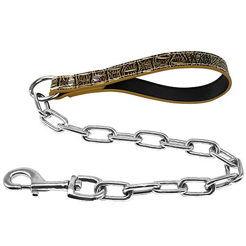 Pimaodog Robuste Hundeleine mit Metallkette, 71,1 cm Länge, Trainingsleine mit PU-Ledergriff für große und mittelgroße Hunde, Goldbraun Pimaodog Robuste Hundeleine mit Metallkette, 71,1 cm Länge, Trainingsleine mit PU-Ledergriff für große und mittelgroße Hunde, Goldbraun von Pimaodog