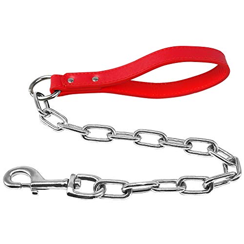 Pimaodog Robuste Hundeleine mit Metallkette, 71,1 cm Länge, Trainingsleine mit PU-Ledergriff für große und mittelgroße Hunde, Rot Pimaodog Robuste Hundeleine mit Metallkette, 71,1 cm Länge, Trainingsleine mit PU-Ledergriff für große und mittelgroße Hunde, Rot von Pimaodog