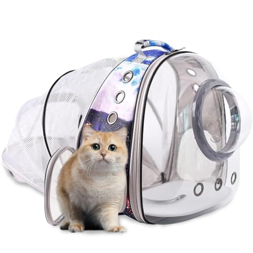 Katzen-Rucksack, transparent, Weltraumkapsel, Astronauten-Rucksack für Katzen, kleine Hunde, Kätzchen, Hase, Fluggesellschaften genehmigt, Reisen, Wandern, Katzenbuchtasche (Blau, Blasenfenster) von Pimoka