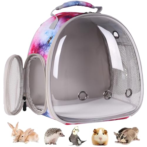 Rucksack für Kleintiere, Meerschweinchen, transparent, mit Sichtfenster, für Igel, Ratten, Papageien, Kaninchen, Zuckergleiter (Pink) von Pimoka