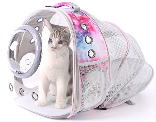 Transparenter Haustier-Tragetasche Rucksack für Katzen und kleine Hunde, Weltraumkapsel Astronaut Bubble Rucksack für Kätzchen, Hasen, Katzenbuchtasche (Rosa, Blasenfenster) von Pimoka