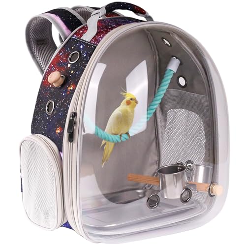 Vogel-Reisekäfig, Raumkapsel, transparenter Rucksack mit Sichtfenster, zum Tragen und Transportieren von kleinen Vögeln wie Sittiche, Nymphensittiche, Wellensittiche, Papageien zum Tierarzt und Vogel-Reisekäfig, Raumkapsel, transparenter Rucksack mit Sichtfenster, zum Tragen und Transportieren von kleinen Vögeln wie Sittiche, Nymphensittiche, Wellensittiche, Papageien zum Tierarzt und von Pimoka