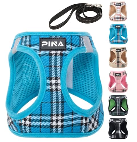 PINA Hundegeschirr für kleine Hunde, kein Ziehen, kleines Hundegeschirr und Leine, kein Würgen, atmungsaktives Netzgewebe, leicht, verstellbar, für kleine und mittelgroße Hunde, einfach an- und PINA Hundegeschirr für kleine Hunde, kein Ziehen, kleines Hundegeschirr und Leine, kein Würgen, atmungsaktives Netzgewebe, leicht, verstellbar, für kleine und mittelgroße Hunde, einfach an- und von Pina