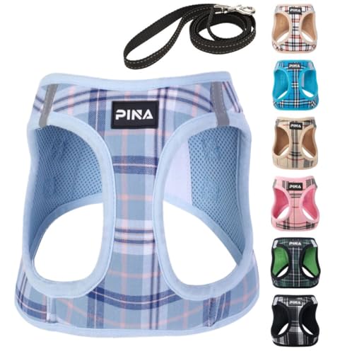 PINA Hundegeschirr für kleine Hunde, kein Ziehen, kleines Hundegeschirr und Leine, kein Würgen, atmungsaktives Netzgewebe, leicht, verstellbar, für kleine und mittelgroße Hunde, einfach an- und PINA Hundegeschirr für kleine Hunde, kein Ziehen, kleines Hundegeschirr und Leine, kein Würgen, atmungsaktives Netzgewebe, leicht, verstellbar, für kleine und mittelgroße Hunde, einfach an- und von Pina