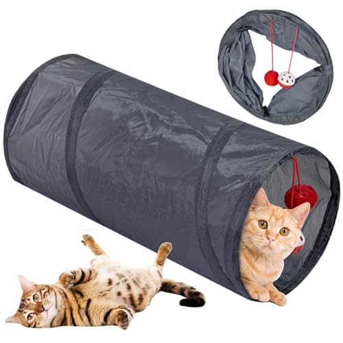 Cat -Tunnel 10x20 Straight Catrohr mit 2 hängenden Kugel Faltbare Spieltunnel Polyester -Tunnel für Innenkatzen, Geschenke für Katzen, Röhre von Pineeseatile