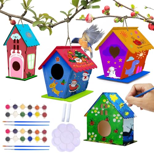 DIY Birdhouse Kits für Kinder, Bird House Kit, 4pcs Holzvogelhäuser zum Malen und Bauen, DIY -Vogelhaus -Kits mit Pinsel, Farben und Malerei Palete für Kinder DIY Birdhouse Kits für Kinder, Bird House Kit, 4pcs Holzvogelhäuser zum Malen und Bauen, DIY -Vogelhaus -Kits mit Pinsel, Farben und Malerei Palete für Kinder von Pineeseatile