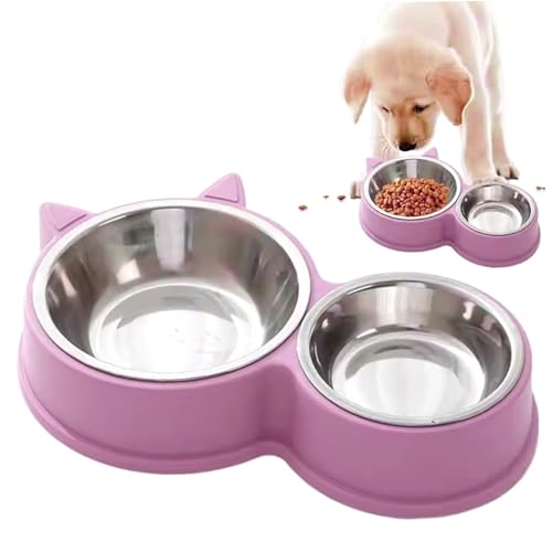Edelstahl-Katzenschalen, Katzenfutter und Wasserschüssel Set, abnehmbare doppelte Edelstahlschalen, süße Hundefuttergerichte mit Nicht rutscher Basis von Pineeseatile