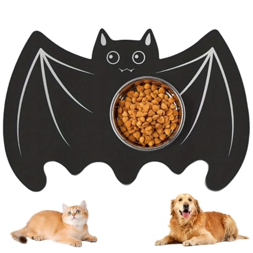 Haustier-Fütterungsmatten, Halloween Hundefuttermatte 24x16inch wasserabsorbierende Nicht rutschfeste Diatomschlamm Gothic Fledermaus-Fütterungsmatte für Katzen und Hunde Halloween Dekorationen von Pineeseatile