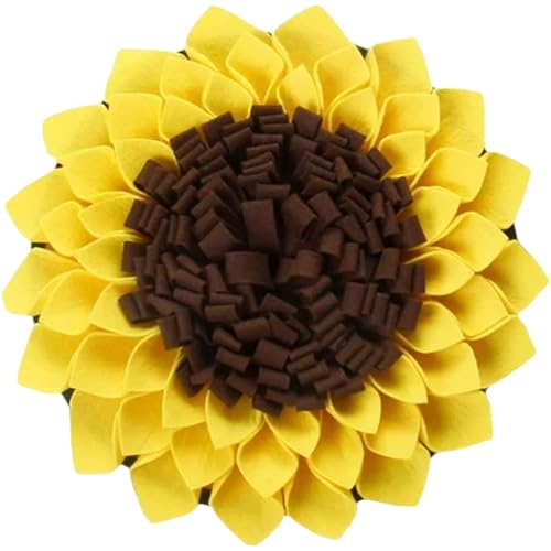 Pineeseatile Hund Snuffle Matte 15x15 Zoll Sonnenblumenform Filzmatte mit rutschfestem Rücken, waschbare Futtermatte, um Hunde zu beschäftigen und unterhalten von Pineeseatile