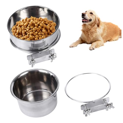 Hundefutterschale, 2pcs Hundwasserschüssel hängende Edelstahl Metallfutter ohne verschüttete montierbare Befestigbare kleine und mittelgroße Fütterungsschale Haustierfutter für Käfig von Pineeseatile