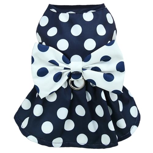Pineeseatile Hundekabelbaum Kleid Gepunktete Muster Plissierte Retro-Bow-Outfit, atmungsaktive Welpenkleidung für 1,25-2 kg Hunde von Pineeseatile