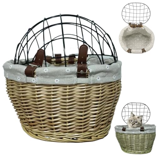 Hunderadkorb, Hundekorb für Fahrradträger mit Drahtnetzabdeckung und atmungsaktives Front -Pet -Weiden mit Schnallen und weicher Futter für kleine Hundekatzen (Holzfarbe) von Pineeseatile