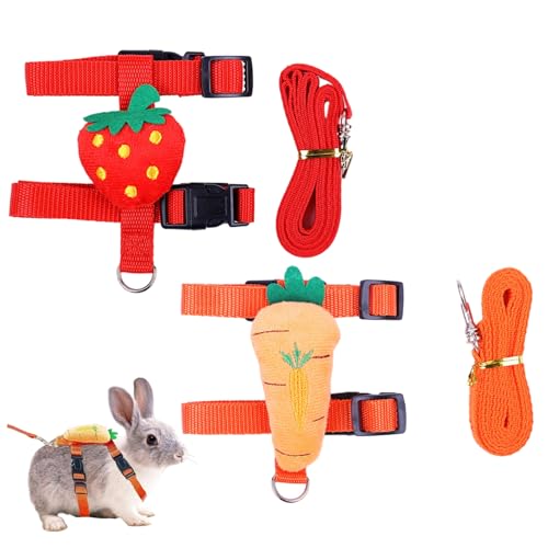 Kätzchenkabelbaum und Leine, 2 PCS -Katzenkabelbaum und Leine, niedliche verstellbare Kaninchen Set, Karotten -Erdbeer -Haustierversorgungen für Kaninchen, Kätzchen kleine Tiere von Pineeseatile
