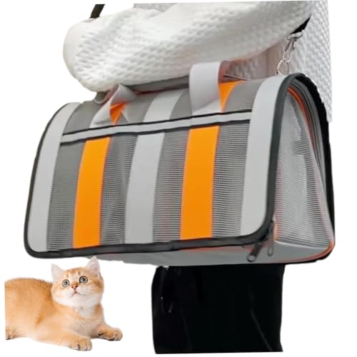 Katze Tragetasche, Katzenträgerbeutel, atmungsaktive Faltbare Trage, Reißverschlussträger mit Tasche und abnehmbarem Riemen, reflektierender 16x11x10 Hund zum Ausgehen mit Seitenöffnung und Tasche von Pineeseatile