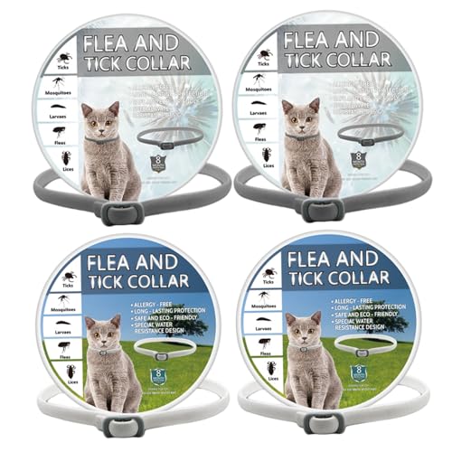 Katzenfloherkragen, 4PCS -Katzenflohmärz, 18, 9 Zoll einstellbares Silikon und Zecken, wasserdicht und sicher für alle Rassen Größe von Pineeseatile